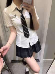 黑色可調節彈性領帶，時尚百搭簡約休閒風，適合校園風、JK制服與正式襯衫場合，中性款，完美搭配校服，亦特別適合男士商務場合 - 黑白條紋 - 查看 2
