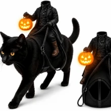 Halloween Cat & Dog Knight Costume, Headless Horseman Pet Dress-Up Outfit, Funny Photo Prop - Black - View 5