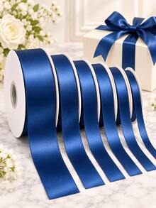10 Yards Royal Blue Satin Ribbon Roll, Multiple Sizes Available - Silky Polyester Fabric Edge Ribbon, Suitable For Gift Wrapping, Wedding Bouquet Decoration, Christmas Gift Packaging, Hair Clips With Ribbon, Cake Decoration And Handmade Crafts - Denim Blue - View 1