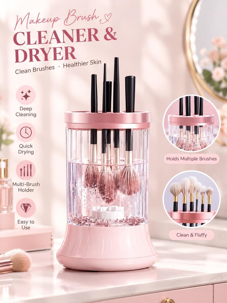 Automatic Makeup Brush Cleaner, Electric Powered, Multi-Size Makeup Brush Washing Machine, Transparent Water Tank Brush Cleaner, Fast Cleaning Makeup Brush Machine