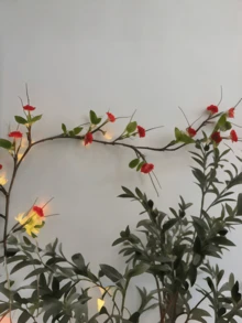 1pc LED Tree Light, Red Flower + Green Leaf Tree Light, USB Powered Peach Blossom LED String Light, Artificial Flower Garland, Warm Light Night Light, Plug And Play, Suitable For Indoor Home Decor, Christmas, Bedroom, Kitchen, Party Decoration (Battery Not Included) - M6-red Flower + Green Leaf - View 3