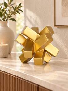 1pc Gold Geometric Knot Statue, Modern Abstract Decorative Sculpture, Luxury Home Decor Accent For Coffee Table Bookshelf Mantel Living Room Office Desk Console Table And Entryway - Multiple Styles - View 3