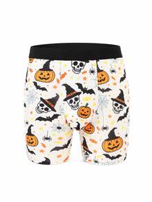 1pc Men's Boxer Briefs, Soft Skin-Friendly, Fun Halloween Star Candy Spider Web Pattern, Playful Print Home Holiday Wear Underwear - Multicolor - View 2