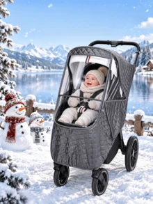 Outdoor Baby Stroller Warm Thick Cover, Easy Installation Compatible With Most Baby Strollers, Practical Outer Accessory For Autumn/Winter Outings With Baby - Dusty Gray - View 6