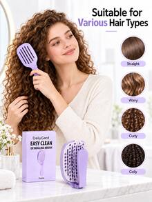 Foldable Self-Cleaning Hair Brush Set → Easy-Clean Detangling Styling Brush → Fine Mist Spray Bottle → Rounded Pins → Straight Wavy Curly Thick Hair - Portable Folding Comb - View 9