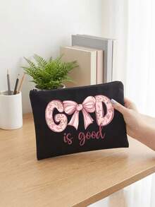 Cosmetic Bag, God Is Good Coquette Bow Floral Print Makeup Pouch, Canvas Zipper Toiletry Bag, Portable Travel Storage Pouch, Women Gift For Holiday Party Daily Use - Multicolor - View 11