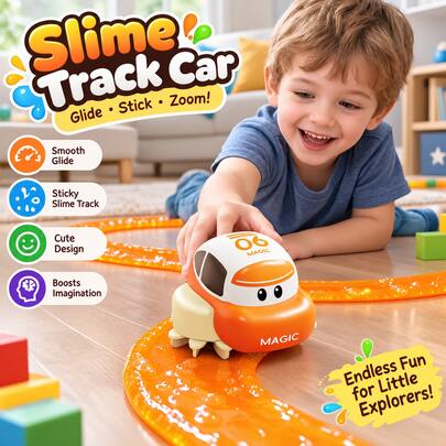 Coche Eléctrico Mini Educativo STEM DIY con Pista de Pintura y Slime Reutilizable, Sigue la Línea, Juguete de Tren Interactivo para Niños, Juego Creativo Hecho a Mano, Regalo Ideal de Cumpleaños, Halloween, Navidad y Fiestas para Niños y Niñas