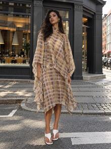 Women's Elegant Bohemian Style Casual Plaid Batwing Sleeve Top And Skirt Set, Suitable For Summer And Spring Beach - Plaid - View 1