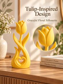 Tulip Sculpture, Minimalist Hollow Heart Design, 3D Printed Home Decor, Elegant Floral Art Ornament, Suitable For Study, Entryway, Bedroom Or Living Room, Exquisite Indoor Accent, Modern Romantic Style, Unique Gift. - Multicolor - View 5