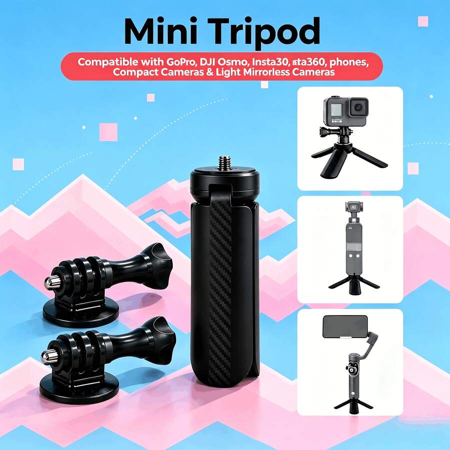通用迷你桌面三腳架-小型相機支架與便攜式穩定器,附 1/4" 螺絲與兩個轉接頭;輕量三腳架相容於 (2/3/4) 與 OSMO Mobile 3(支援相機與智慧型手機) - 查看 1