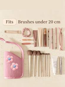 Aesthetic Cute Flower Makeup Brush Holder Bag, Transparent Window Vertical Cosmetic Storage Pouch, Portable Handheld Travel Beauty Tool Organizer For Women - Multicolor - View 6