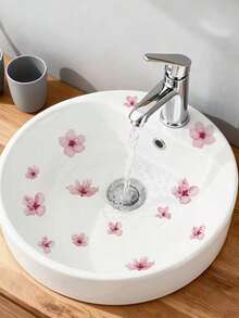 One Sheet Of Fresh Cherry Blossom Petal Tile Sticker, Self-Adhesive Sink Decoration Sticker, Bathroom And Kitchen Fresh Floral Beautifying Decal, Pink Flower Sticker, Waterproof PVC Self-Adhesive Paper, Can Be Used For DIY, Suitable For Smooth Surfaces. - D - View 7