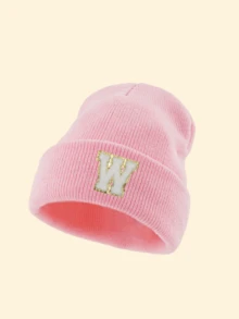 1pc Women's Cuffed Ribbed Knit Beanie Hat, Choose From 26 Letters, Soft & Comfortable Ladies Autumn/Winter Warm Hat, Suitable For Holidays, Daily Wear - Pink - View 36