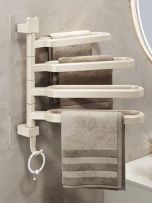 1pc No-Drill Rotating Multi-Bar Towel Rack, Bathroom Towel Holder, Bathroom Storage Rack, Bathroom Towel Rack - Multicolor - View 7