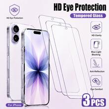 3片裝防藍光鋼化玻璃螢幕保護貼，相容 iPhone 17 Pro Max，亦相容 iPhone 17E/17P Pro/16/16 Plus/15 Pro/15/14/13/12/11/XR/XS，全螢幕覆蓋 | 護眼 | 防指紋 | 相容手機殼 - 3PCS - 查看 7