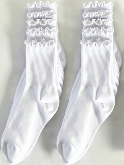 1/3/5/6/10/12/20/30/40/50 Pairs Women's White Lace Ruffle Short Socks, Soft & Breathable Tights/Long Socks, Suitable For Daily, Holiday, Outdoor Wear, All Seasons, Can Be Paired With Loafers, Casual Shoes, Shoe Size 36-42