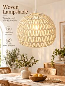 Kap Lampu Gantung Rotan Anyam Gaya Bohemian, Kap Lampu Gantung Tenun Tangan dengan Efek Cahaya Hangat, Dekorasi Rustic untuk Kamar Tidur, Ruang Tamu, Ruang Makan, Kafe dan Rumah, Aksesori Pencahayaan Farmhouse Bohemian - A - View 2