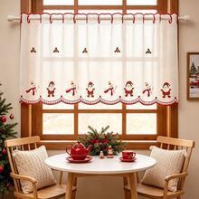 1pc Christmas Winter Snowman & Santa Claus Embroidered Curtain Valance, Kitchen Bedroom Window Decor, Rod Pocket Polyester Material, Holiday Decoration - Multicolor - View 4