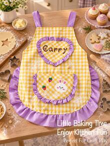 Custom Name Cute Plaid Baking Apron- Cooking Tools/Kitchen Toys. Chef Apron Baking Game Set, Pink Girl Role Play Pretend Kitchen Cooking Toy Gift, Unisex Baking Painting Stain-Resistant Smock, Role Play Kitchen Costume - Multicolor - View 5