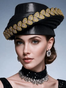 1pc African-Style Embellished Turban Hat With Rhinestone Trim – Vintage-Inspired Headwrap For Banquets And Weddings - Multicolor - View 3
