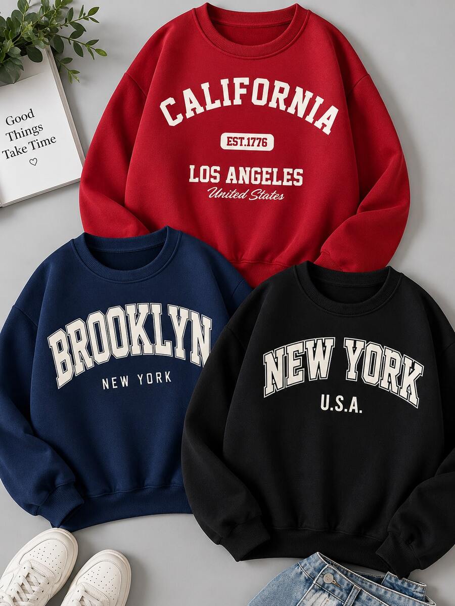 Plus Size Sweatshirts & Hoodies - Black Navy Blue Red - View 1