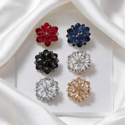5pcs/Pack Flower-Shaped 3D Multi-Layer Rhinestone High-End Metal Buttons, Suitable For Women's Coats, Suits, Sweaters And Clothing Sewing Accessories