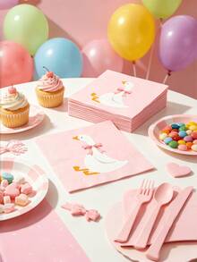20/40/60pcs Pink Goose & Pink Bow Disposable Paper Napkins, Cute Animal Pattern Lunch Napkins, Suitable For Baby Shower, Girls Birthday Party Table Decor - View 4