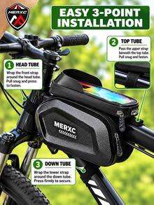 MERXC Brand Large Capacity High Quality Bicycle Front Crossbar/Seat Bag - Adjustable Installation, Suitable For Mountain Bike Handlebars, Black Cycling Gear, Safely Store Phone, Keys, Essentials, Night Riding Applicable, High Visibility Material, Bicycle Accessories - Black - View 9