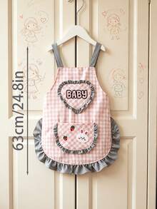 Custom Name Cute Plaid Baking Apron- Cooking Tools/Kitchen Toys. Chef Apron Baking Game Set, Pink Girl Role Play Pretend Kitchen Cooking Toy Gift, Unisex Baking Painting Stain-Resistant Smock, Role Play Kitchen Costume - Multicolor - View 10