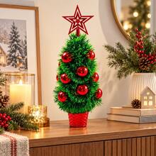 Mini Tabletop Christmas Tree 40cm PVC Holiday Tree With Star Top And Bauble Decor - Red - View 6