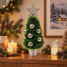 Mini Tabletop Christmas Tree 40cm PVC Holiday Tree With Star Top And Bauble Decor - Silver - View 6