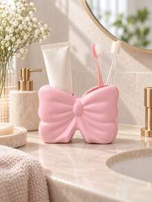 1pc/2pcs Cream White/Sakura Pink Bow Ceramic Texture Desktop Storage Box, Ins Luxury French Style With Glossy Glaze, Suitable For Bathroom Vanity/Bedroom Vanity/Small Item Storage, Beautiful Dust-Proof Jewelry Box - Bathroom Hanging Butterfly Shelf - View 8