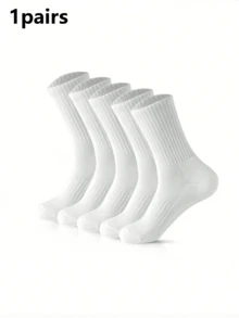 5/10 Pairs Men's Pure White Minimalist American Style Sweat-Absorbing Breathable Daily Running Sports Mid-Calf Socks - Multicolor - View 14