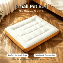 1‑Piece White Grid Quilted Pet Bed, Modern Style Polyester Rectangular Cushion, Stitched Edge Soft Support Sleeping Mat For Dogs Cats, Indoor Bedroom Floor Use All‑Season Pet Supplies - White - View 5