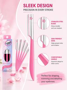 Women Brow Grooming Combo Set, 2‑Count KAI Japanese Tweezers Plus 5Pcs KAI Beauty Guard Eyebrow Razors, Stainless Steel Brow Shaping & Hair Removal Kit - Baby Pink - View 4