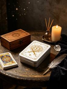 Storage Box With Divination Patterns, Equipped With Black Eraser Cloth, Frosted Tin Box, Poker Storage Iron Box, Suitable For Back To School Season, Business Trips, Travel, And Divination Enthusiasts - Multicolor - View 6