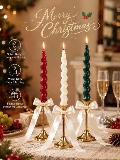2pcs Twisted Taper Candles, Long Decorative Dinner Candles, White/Green/Red Optional, Home Decor, Table Centerpiece, Romantic Dinner, Wedding, Party, Autumn/Winter Decor, Christmas Holiday Gift
