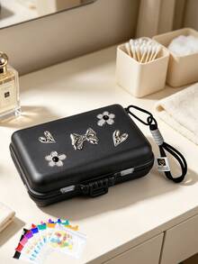 Portable Travel Pill Organizer Box-Metal Bow Decorate, 9/12 Grids Waterproof Hard Shell Medicine Container With Lanyard, Pill Case For Outdoor Daily Storage, For Office/Travel/Gym, Stylish Design - Multicolor - View 4