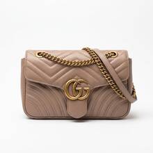 GUCCI 1. Tas Bahu Rantai Quilted Chevron Wanita, Tas Selempang Flap dengan Perangkat Keras Emas Vintage - Merah tua - View 1