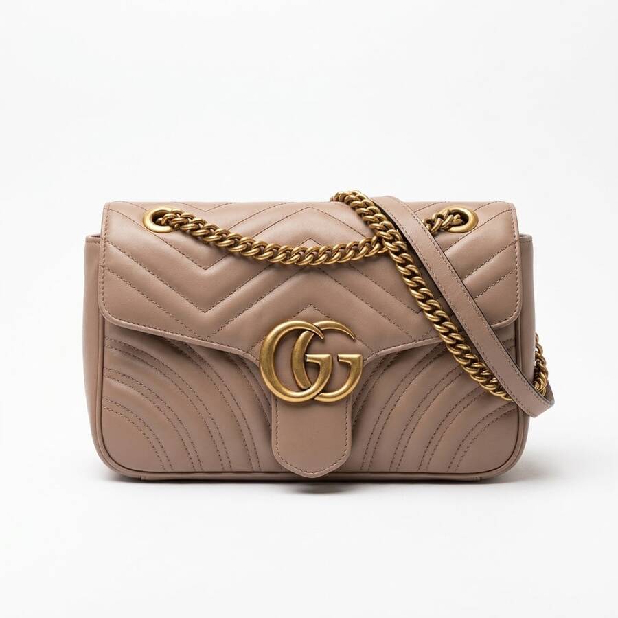 GUCCI 1. Tas Bahu Rantai Quilted Chevron Wanita, Tas Selempang Flap dengan Perangkat Keras Emas Vintage - Merah tua - View 1