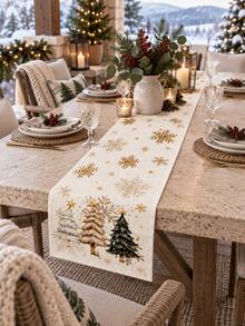 1 buah Taplak Meja Natal, Motif Kepingan Salju Emas, Pohon Natal Klasik, Motif Bintang, Dekorasi Meja Natal Gaya Pedesaan Amerika, Cocok untuk Pesta Makan Malam Liburan, Meja Makan Dapur - MultiWarna - View 9