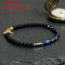 Men's Natural Black Tourmaline & Lapis Lazuli Beaded Bracelet, Stackable Adjustable Wristband, Minimalist Daily Accessory, Gift Jewelry Suitable For Men And Boys - Multicolor - View 2