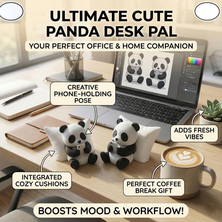 2 buah Bantal Panda Berbaring Kreatif, Dudukan Meja, Tempat Ponsel Panda Kartun, Ornamen Dekorasi Meja Kantor - panda - View 1