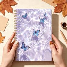 1PC Purple Water Ripple Blue Butterfly Spiral Notebook, Aesthetic Cute Journal Notebook, Back To School Supplies, Decorative Writing Notepad, Gift For Women Girls, Office School Stationery - A - View 1