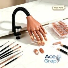 AceGrap Fake Hand For Nail Practice, Flexible Practice Hand For Acrylic Nails Kit With 100Pcs Replacement Tips, Professional Manicure Training Tools, Mano De Práctica Uñas, Nail Tech Must Haves Supplies - Big Hands - View 2
