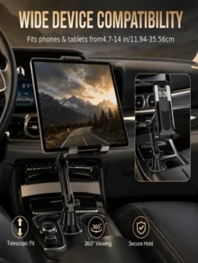 Multifunctional Car Cup Holder Phone/Tablet Mount 2-In-1 Height Adjustable 360° Rotating Phone Stand, Adjustable Cup Holder Style Phone & Tablet Holder Easy Installation With Stable Grip, Anti-Shake, Hands-Free Function, Ergonomic Design Universal Cup Holder Extension Adapter, Suitable For SUV, Truck, RV, Road Trip, Essential Car Accessory - A - View 5