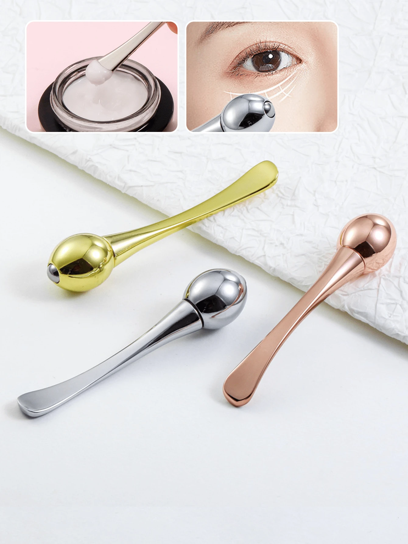INYUSUN 1pc Eye Cream Applicator Stick, Stainless Steel Roller Ball, Cooling Eye Massage Tool, Helps Cream Absorption, Home Skincare Tool - Multicolor - View 1