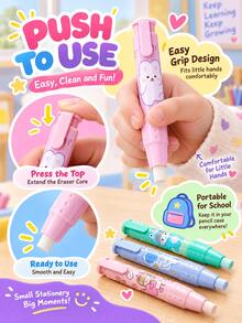 1 Children's Soft Grip Eraser, Cute Cartoon Creative Push-Pull Eraser, Extendable Eraser, Clean And Scratch Free, Suitable For Students To Use - Cartoon Retractable Eraser (1 Case + 2 Erasers) - View 3