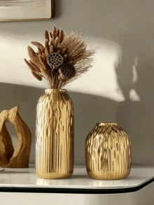 1 Piece Modern Luxury Gold Textured Cylinder Vase For Living Room Decor - 1PC - View 5