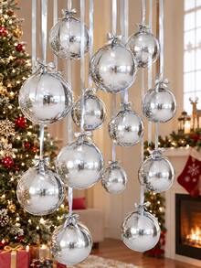 20/10/6pcs 18-Inch Sliver 4D Balloons With Sliver Polyester Ribbon, For Room Party Decor, Wedding Decor, Family, Birthday Party, Engagement, Anniversary, Christmas Winter Decorations (Ake On A Slightly Square Shape When Fully Inflated) - Silver - View 7